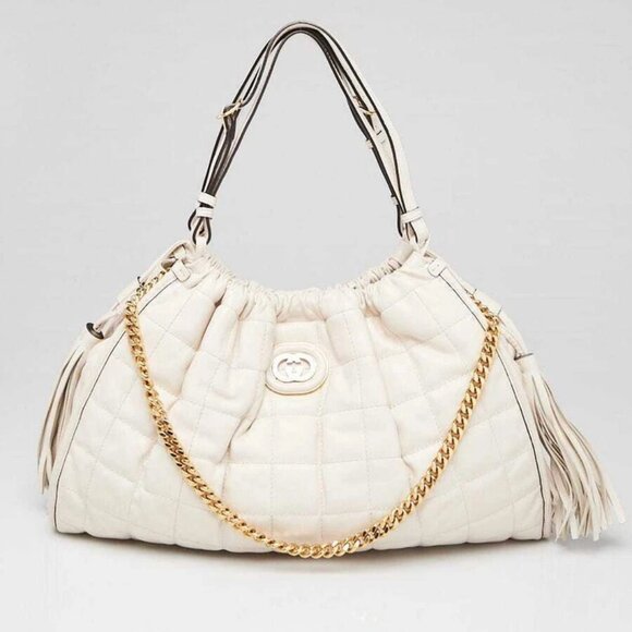 Gucci White Quilted Leather Medium Deco Tote Bag - Picture 1 of 10